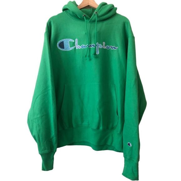 Champion Reversed Weave Fleece Green Hoodie Pullover Men’s Size Large - Picture 1 of 4